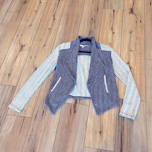 JACK soft tweed black white Mix Knit cardigan blazer cropped extra small XS